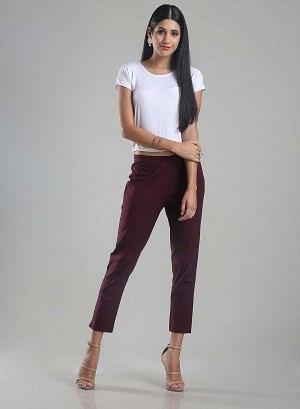 Purple Ankle-Length Trousers - wforwoman