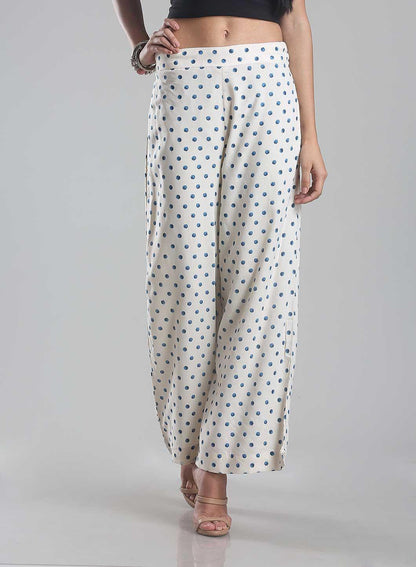 White Polka Dot Print Palazzos - wforwoman