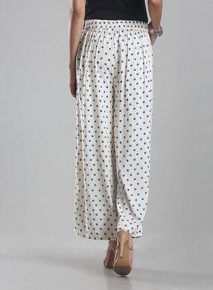 White Polka Dot Print Palazzos - wforwoman