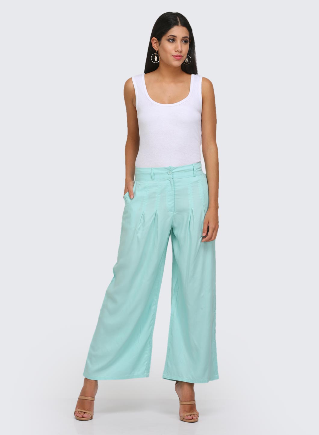 Blue Solid Pants