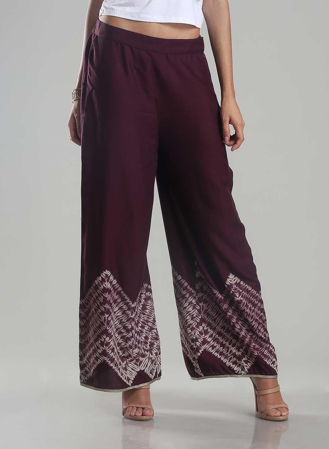 Purple Printed Palazzos - wforwoman