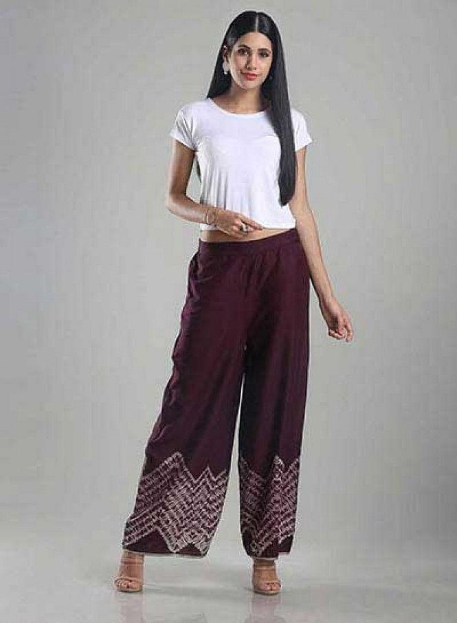 Purple Printed Palazzos - wforwoman