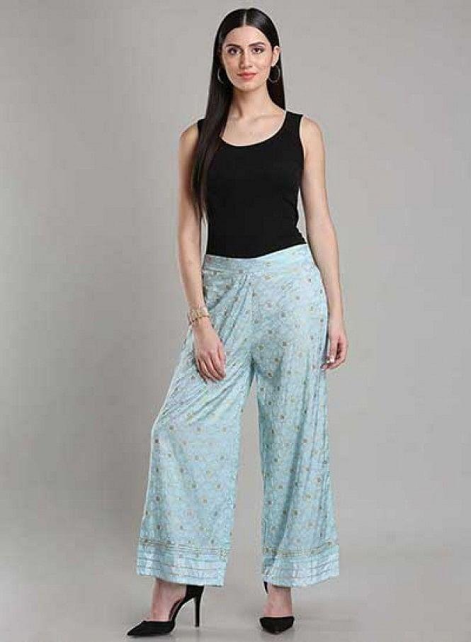 Blue Printed Pants - wforwoman