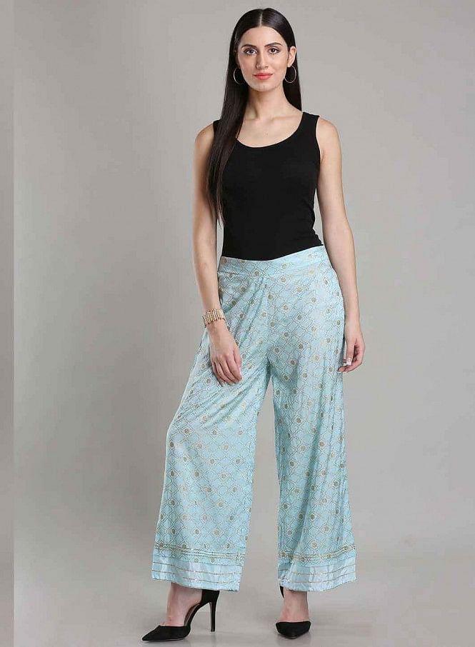 Blue Printed Pants - wforwoman