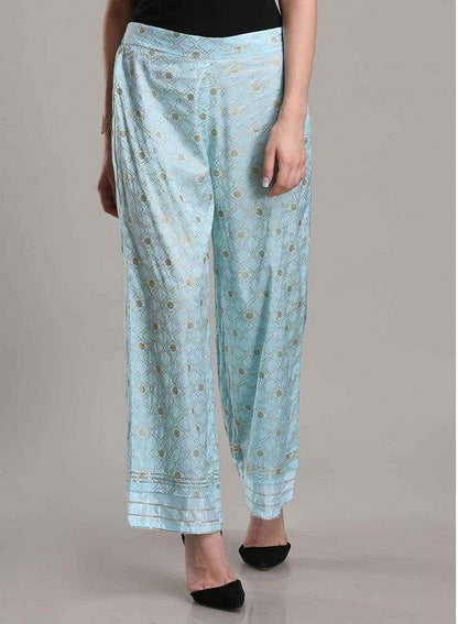 Blue Printed Pants - wforwoman