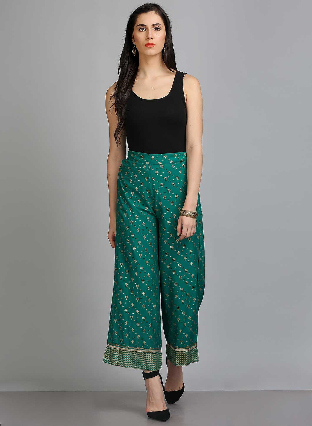 Green Printed Parallel Pants