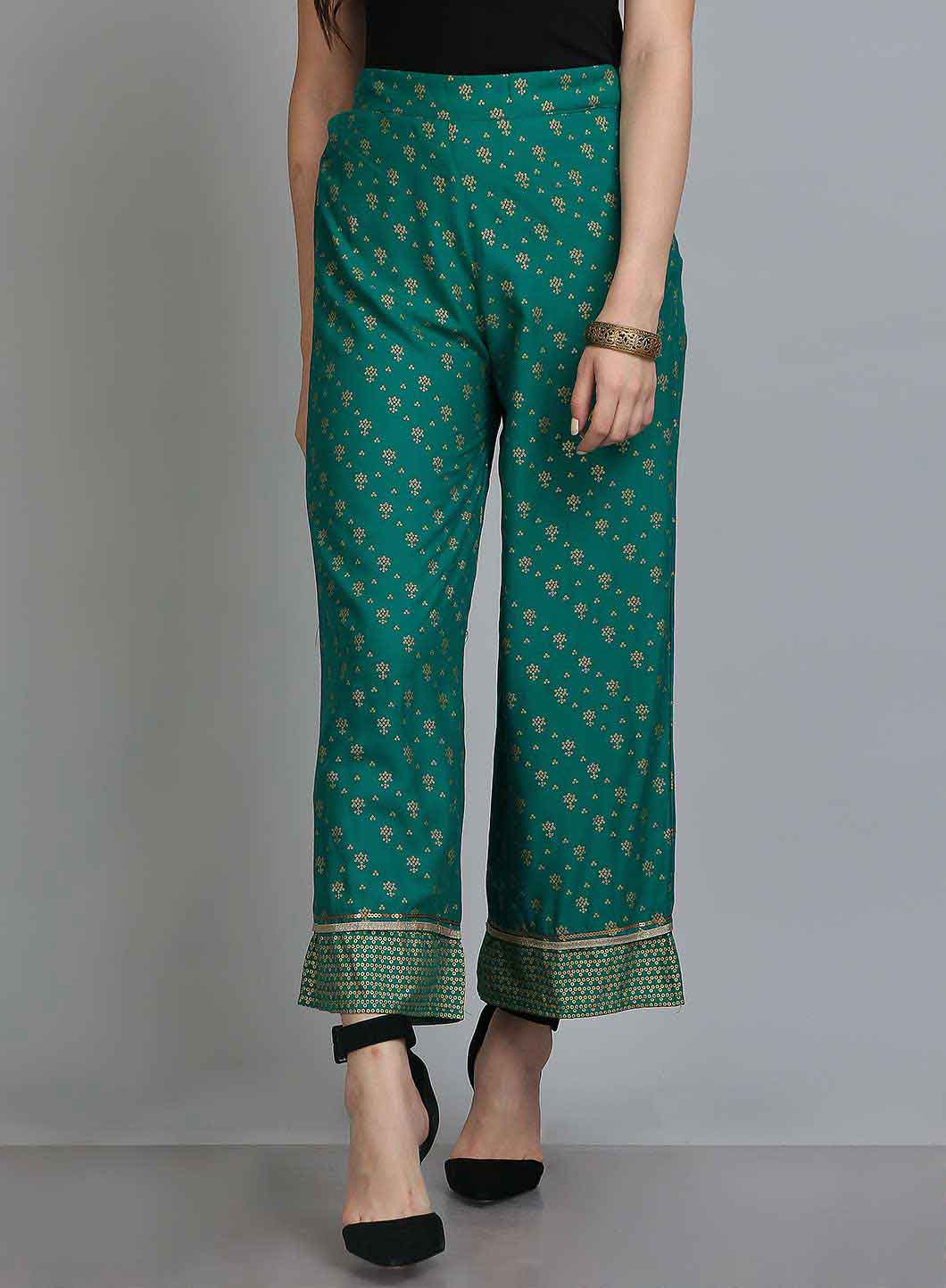 Green Printed Parallel Pants