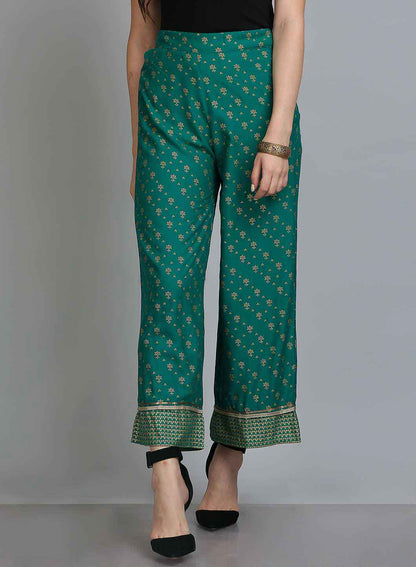 Green Printed Parallel Pants