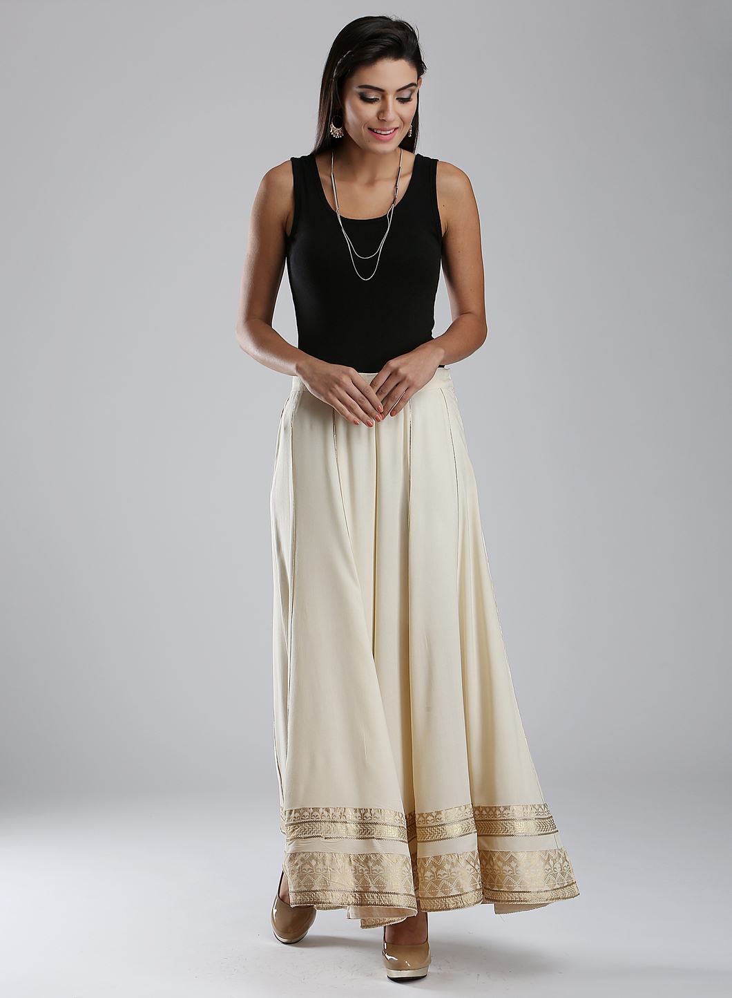 Cream Culottes With Golden Border