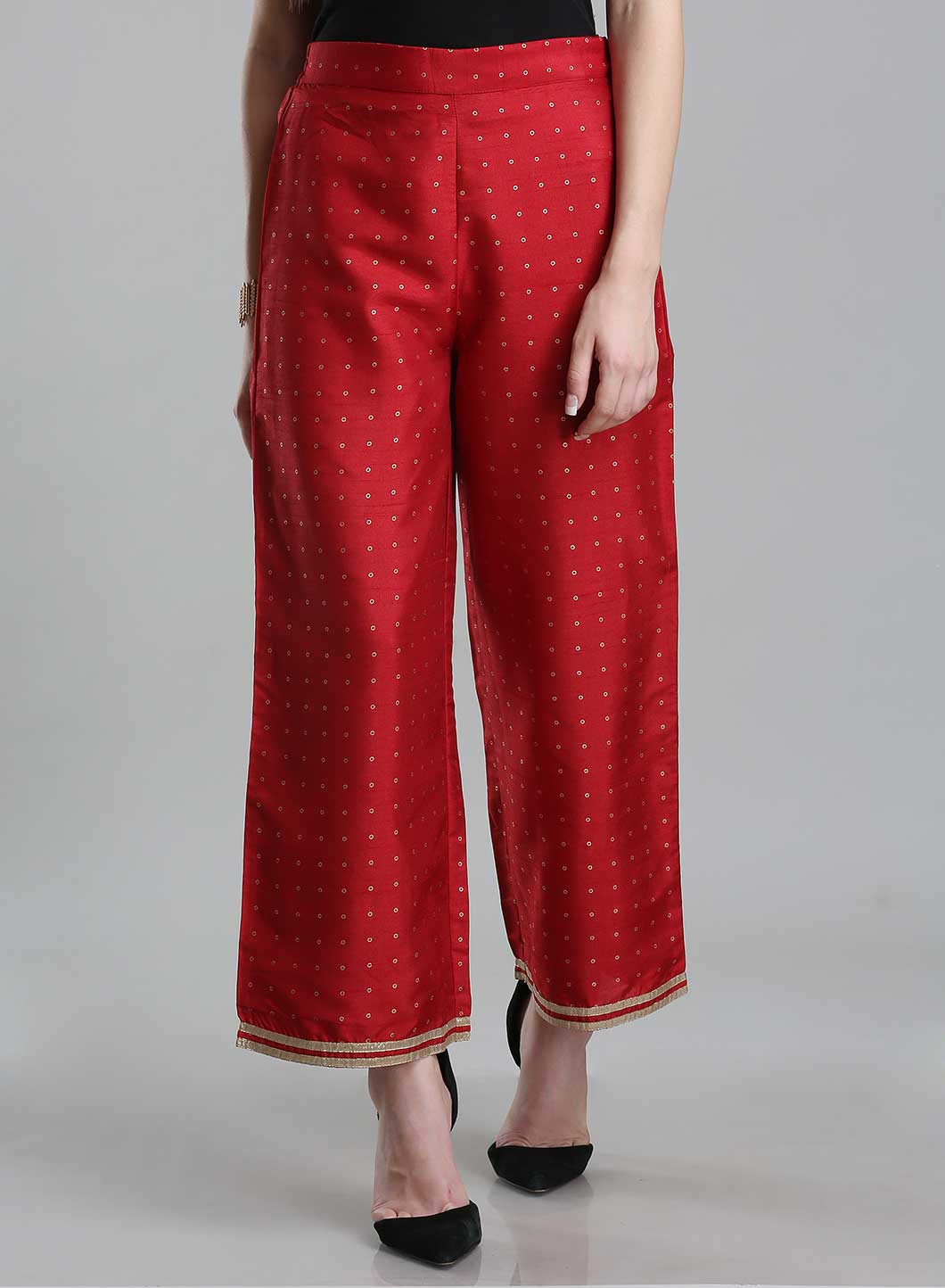Red Parallel Printed Pants