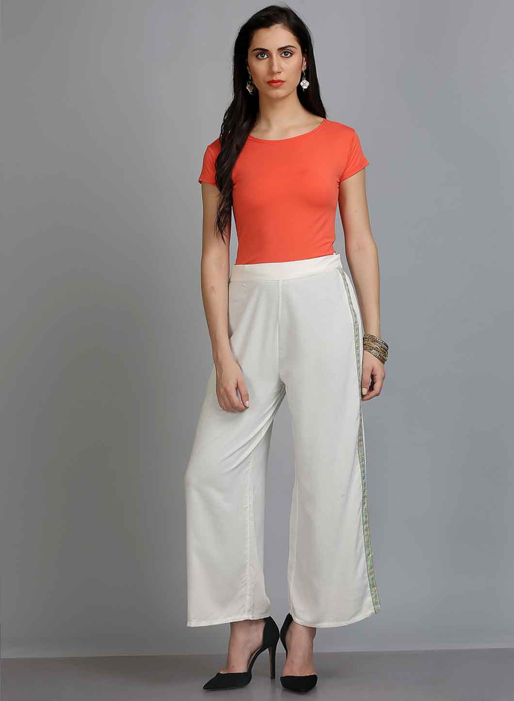 White Solid Trousers