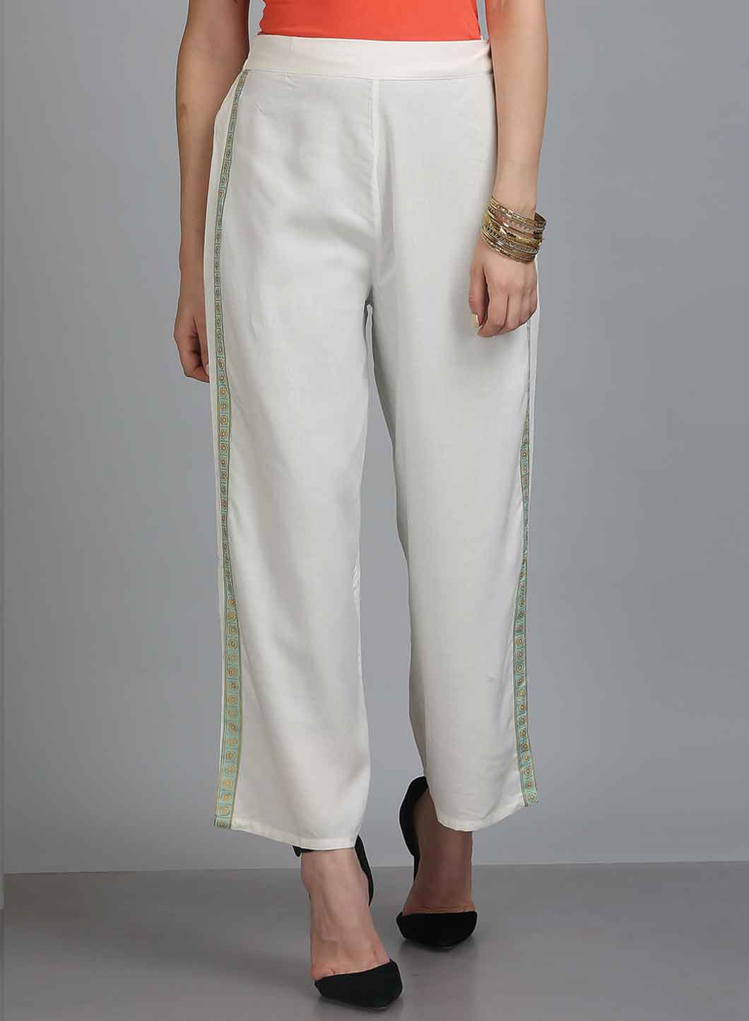 White Solid Trousers