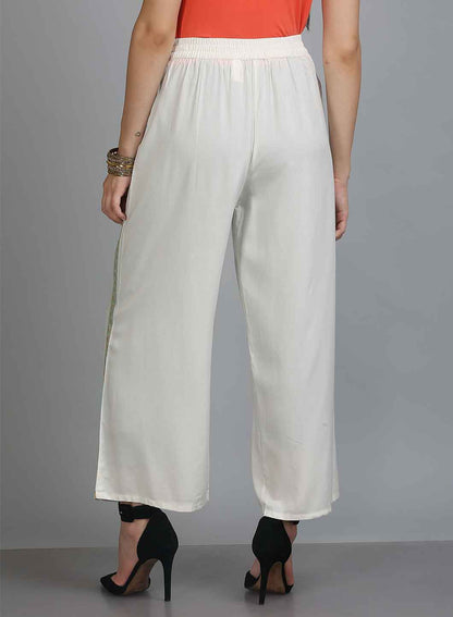 White Solid Trousers