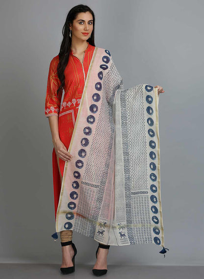 White Printed Dupatta