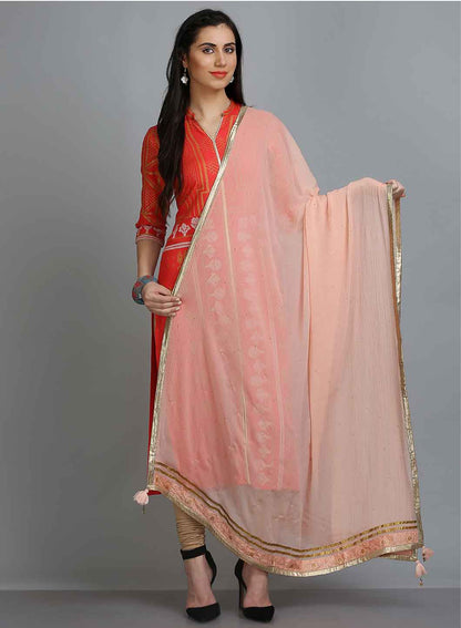 Peach Solid Dupatta