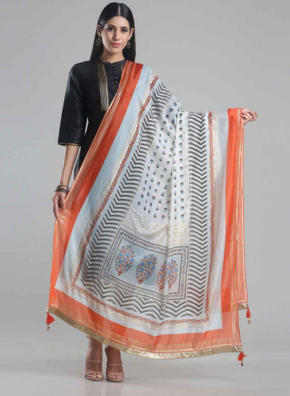 Blue &amp; Orange Printed Dupatta