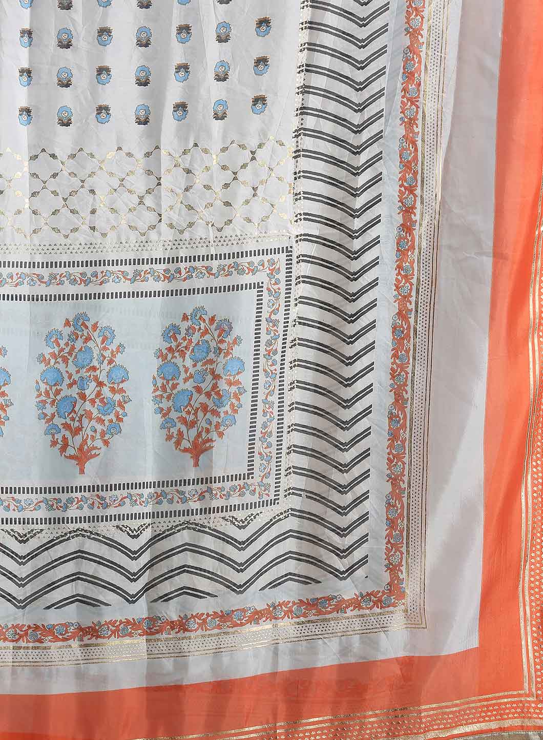 Blue &amp; Orange Printed Dupatta