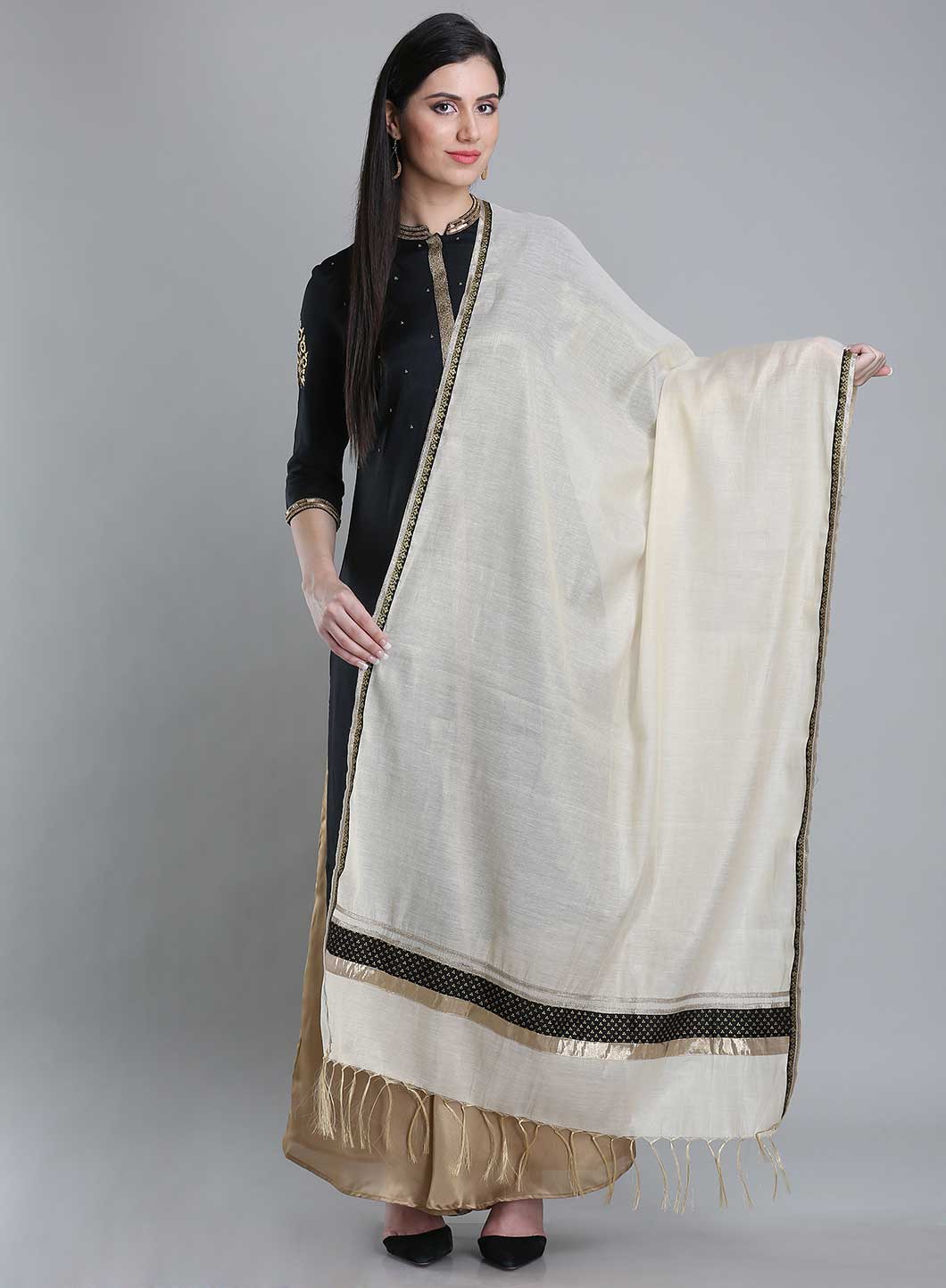 White &amp; Golden Dupatta