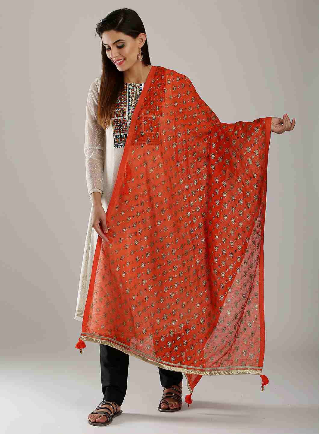 Orange Printed Dupatta