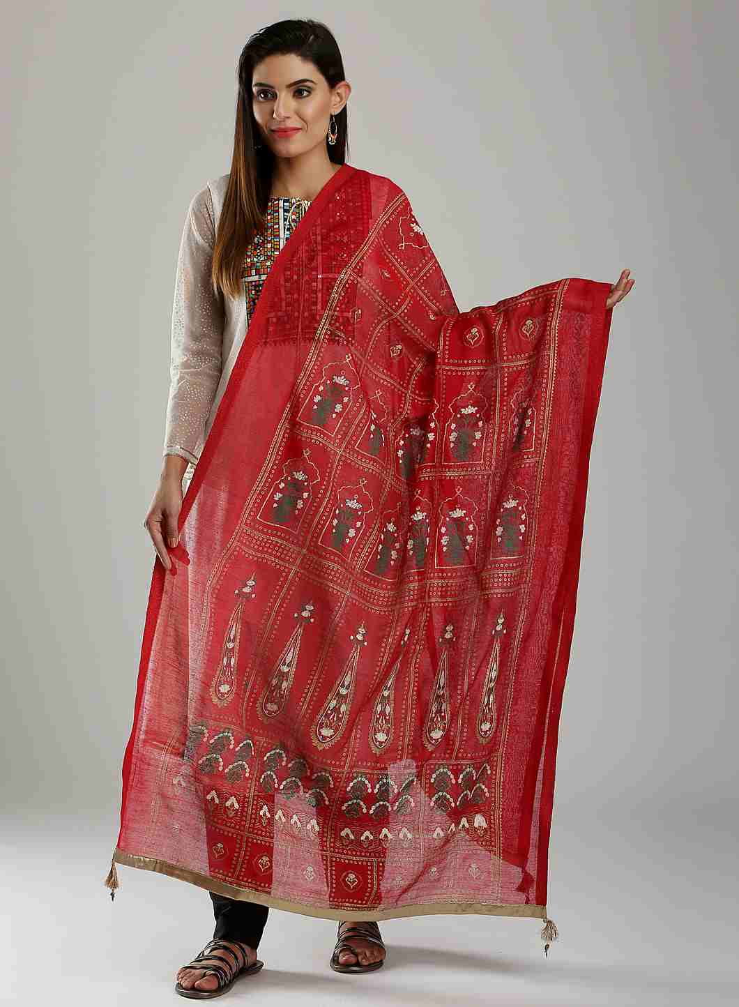 Red Printed Dupatta