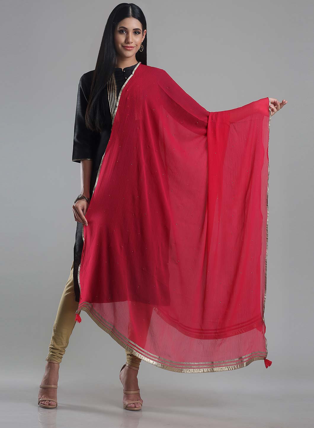 Red Dupatta With Golden Border