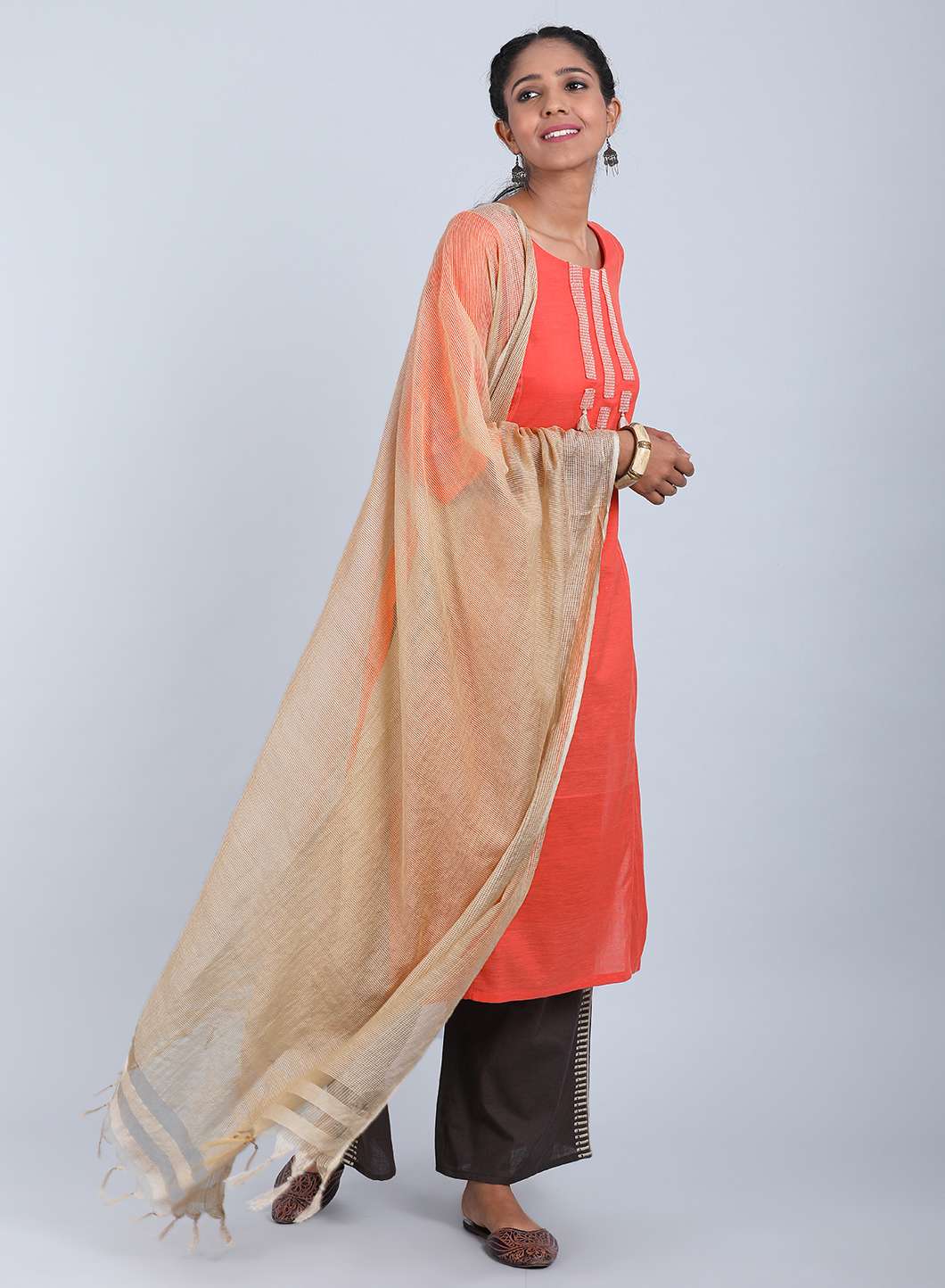 Beige Printed Dupatta