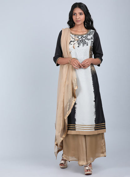 Black &amp; White Printed kurta