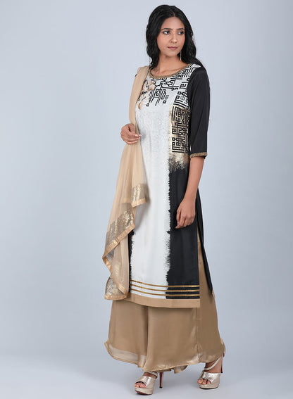 Black &amp; White Printed kurta