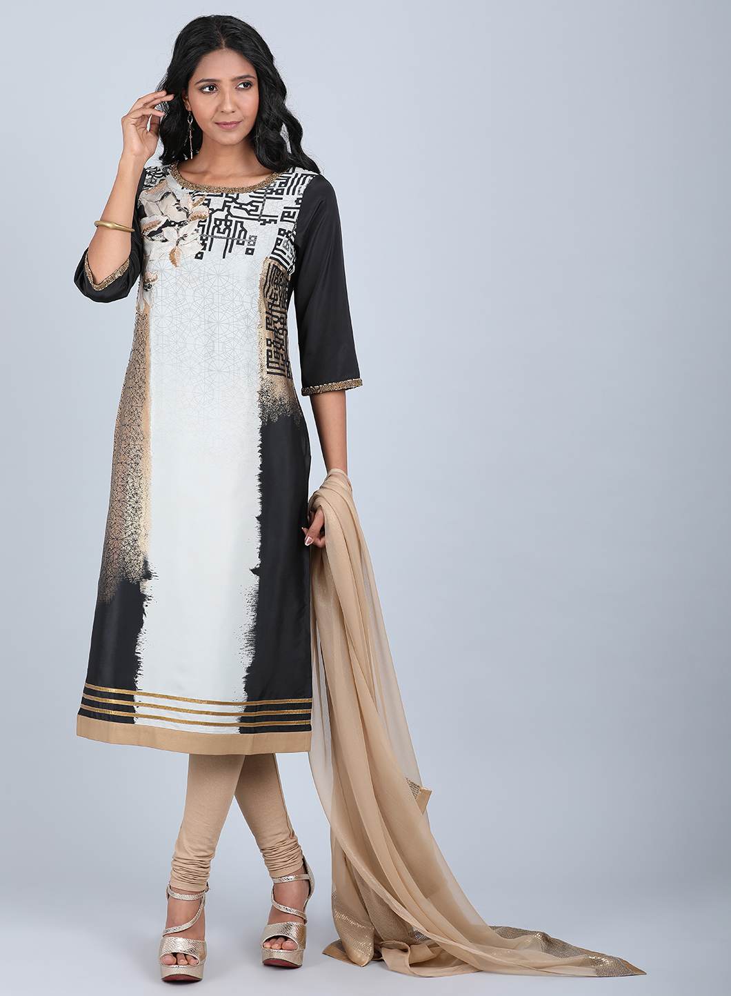 Black &amp; White Printed kurta