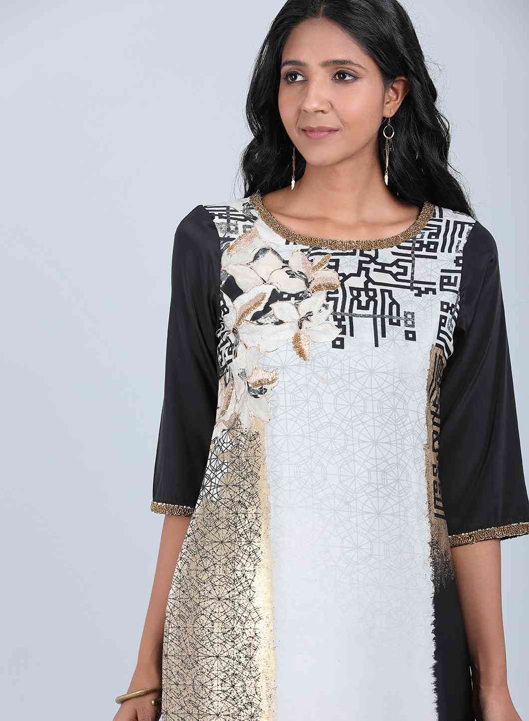 Black &amp; White Printed kurta