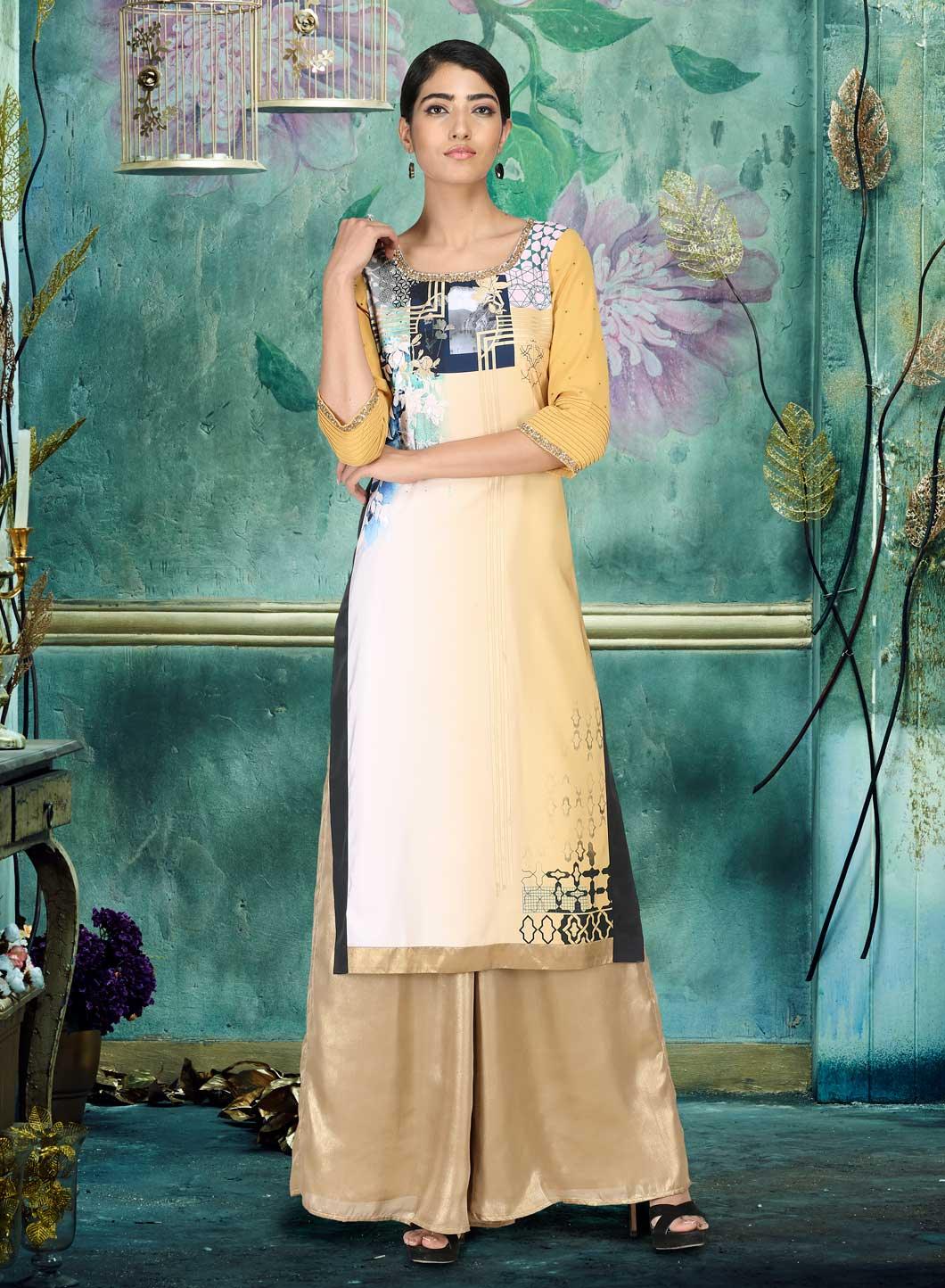 Yellow Round Neck Floral Print kurta - wforwoman