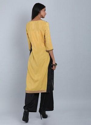 Yellow Round Neck Floral Print kurta - wforwoman