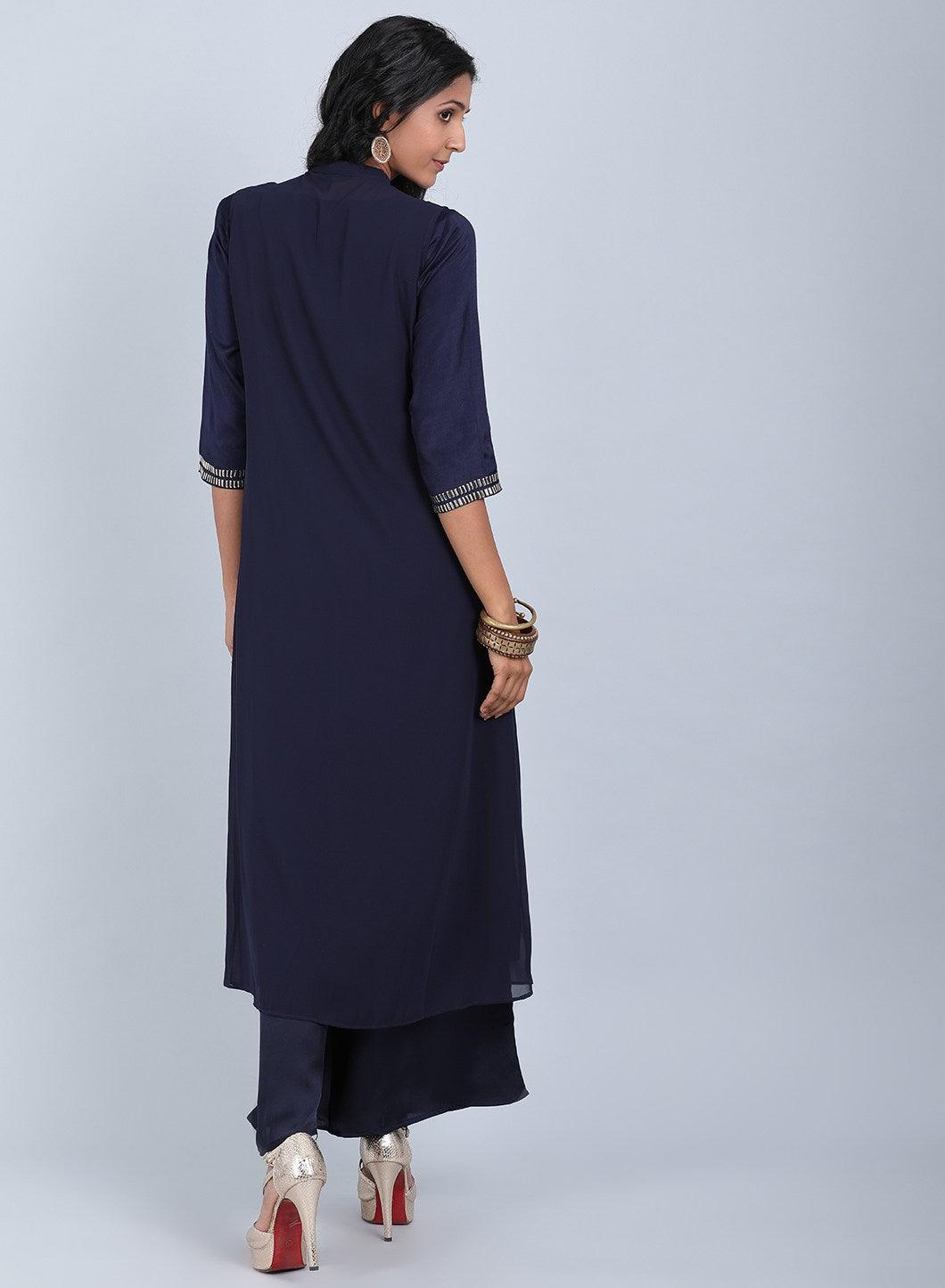 Navy Blue Floral Print kurta - wforwoman