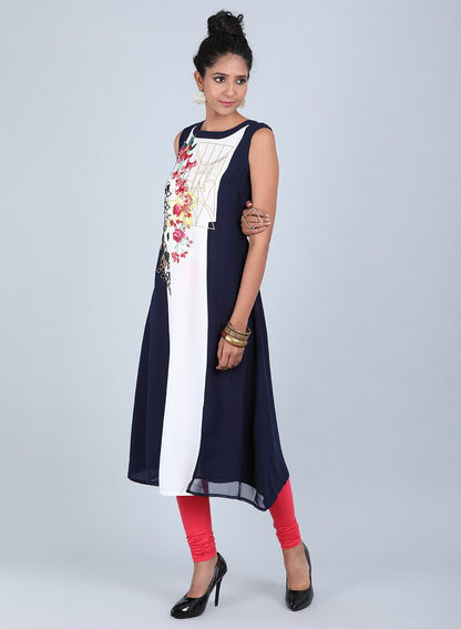 Ecru Round Neck Printed kurta