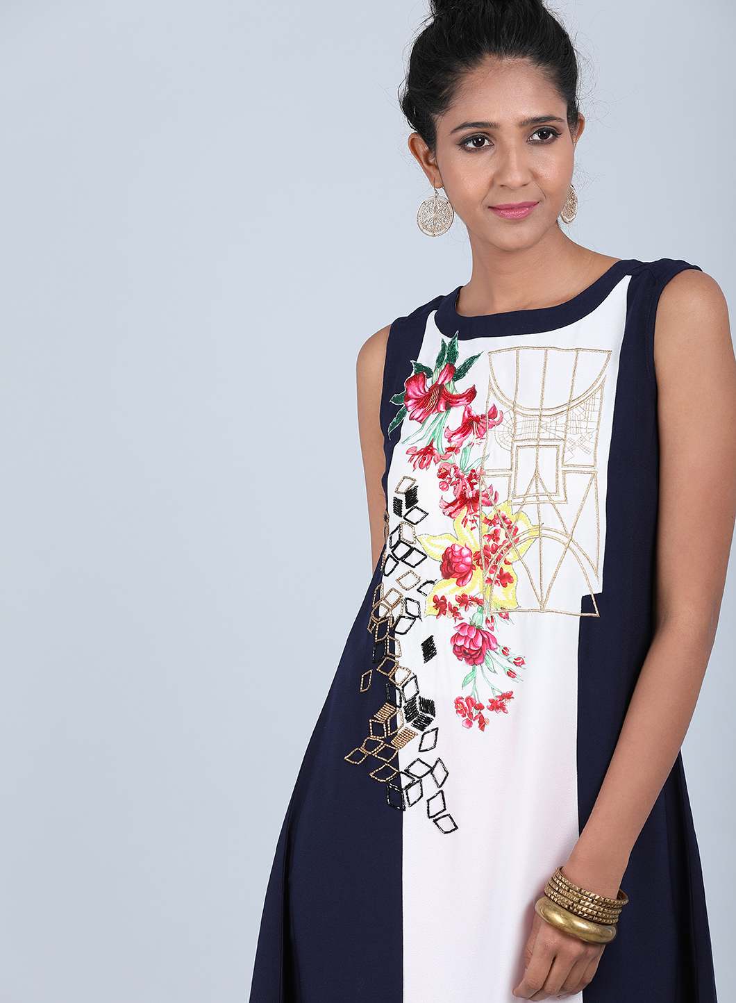 Ecru Round Neck Printed kurta