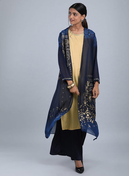 Navy Blue Round Neck Embellished kurta - wforwoman