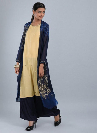 Navy Blue Round Neck Embellished kurta - wforwoman