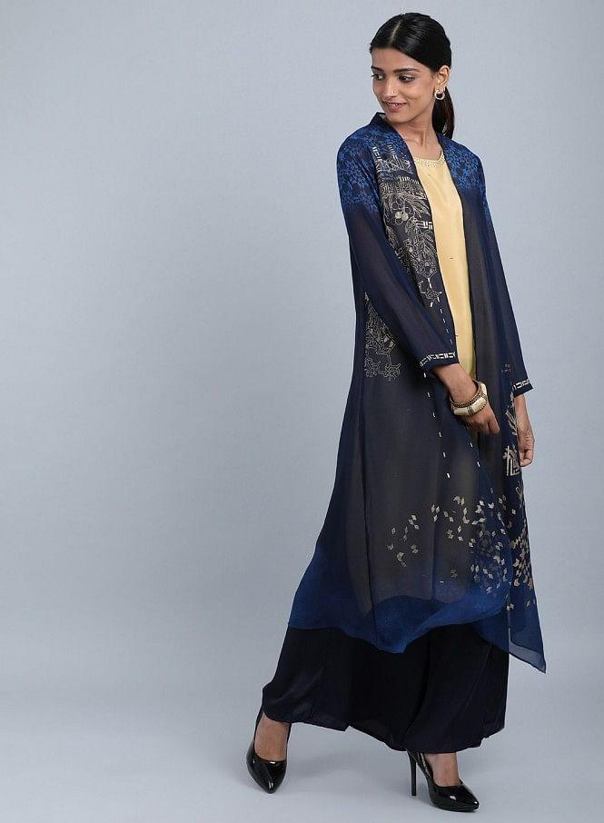 Navy Blue Round Neck Embellished kurta - wforwoman