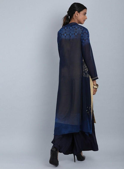 Navy Blue Round Neck Embellished kurta - wforwoman