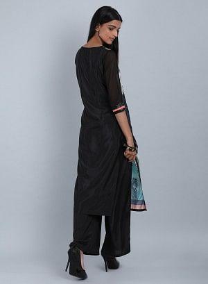 Black Round Neck Embellished kurta - wforwoman