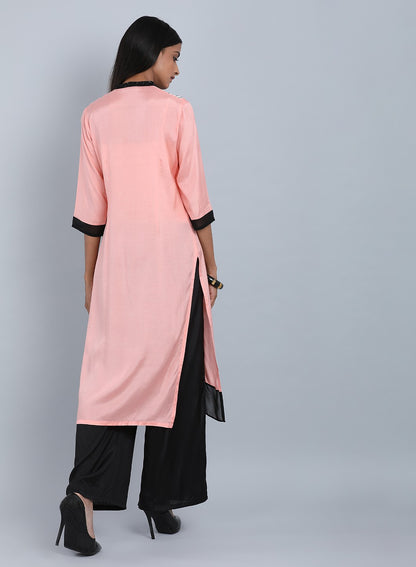 Peach Mandarin Neck Printed kurta