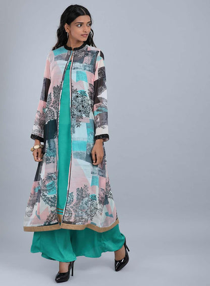 Blue Mandarin Neck Printed kurta - wforwoman