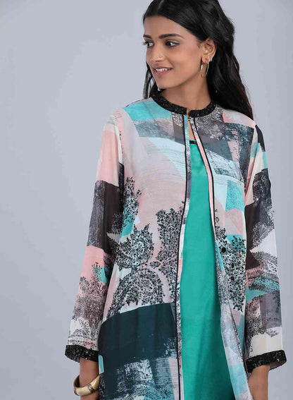 Blue Mandarin Neck Printed kurta - wforwoman