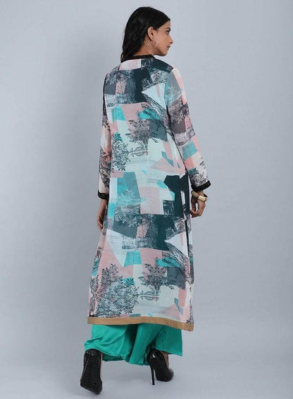 Blue Mandarin Neck Printed kurta - wforwoman