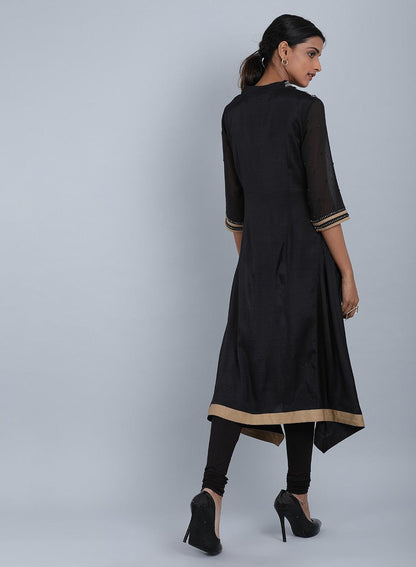 Black V Neck Embellished kurta - wforwoman