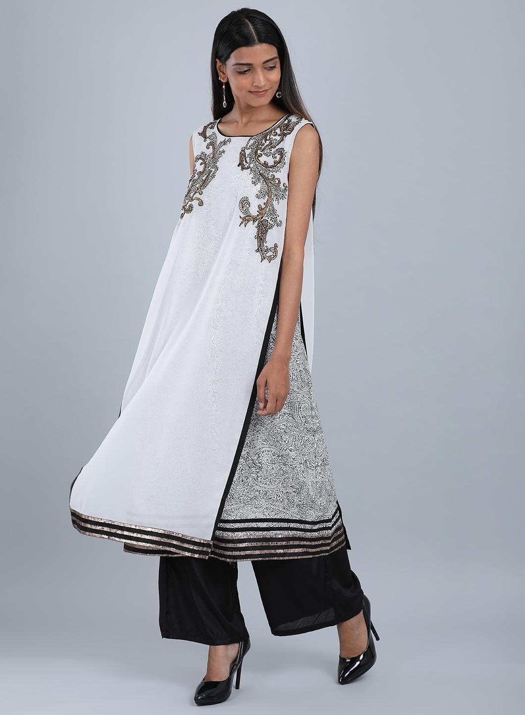 Ecru Round Neck Sleeveless kurta - wforwoman