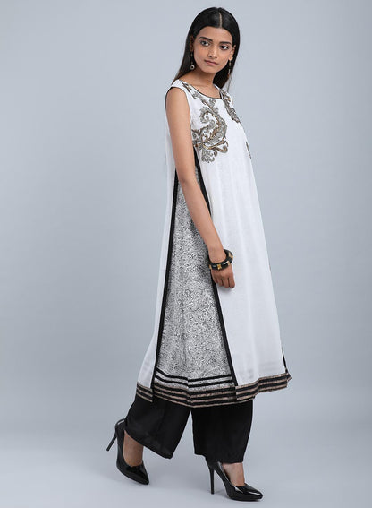 Ecru Round Neck Sleeveless kurta - wforwoman