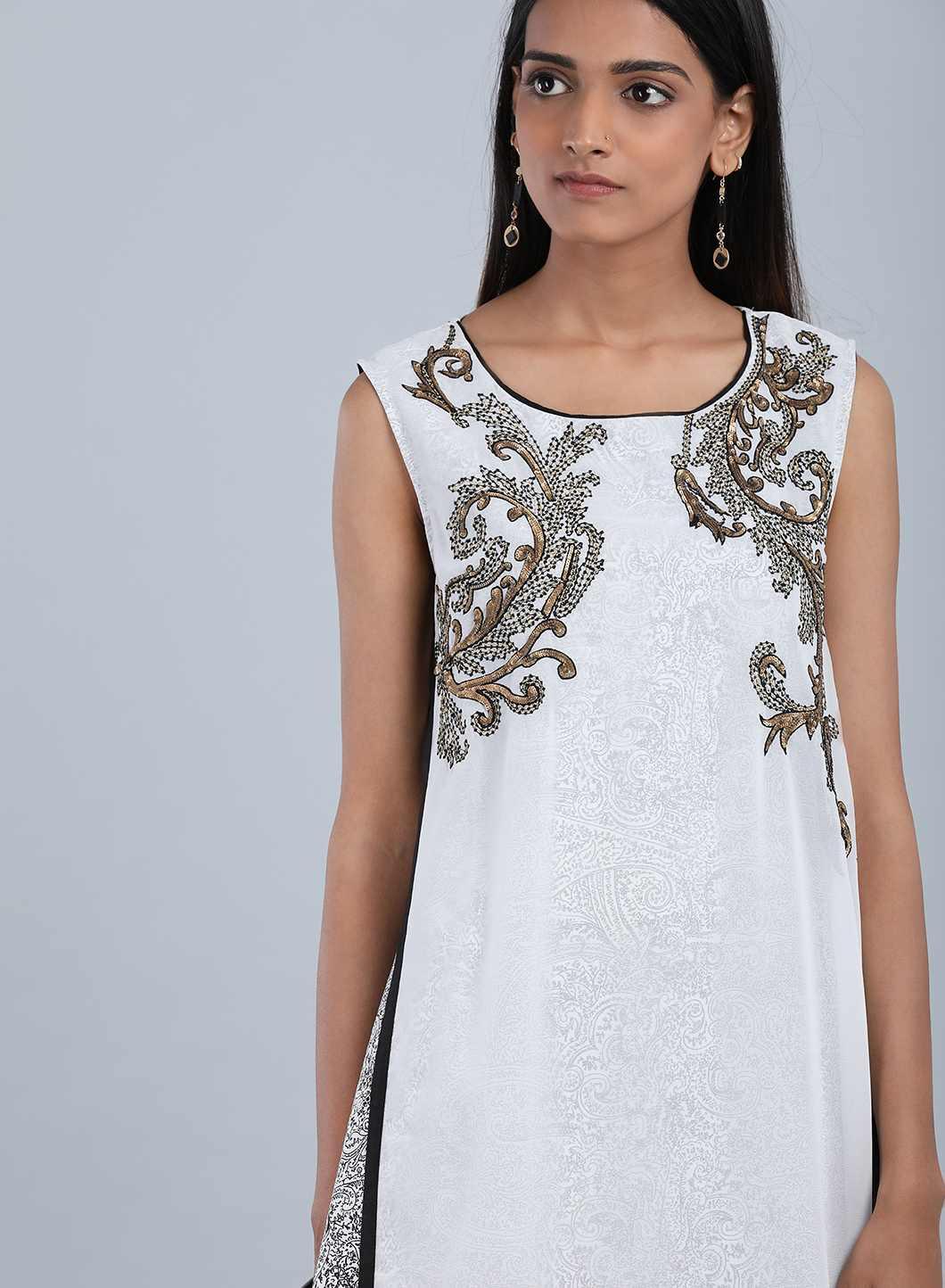 Ecru Round Neck Sleeveless kurta - wforwoman