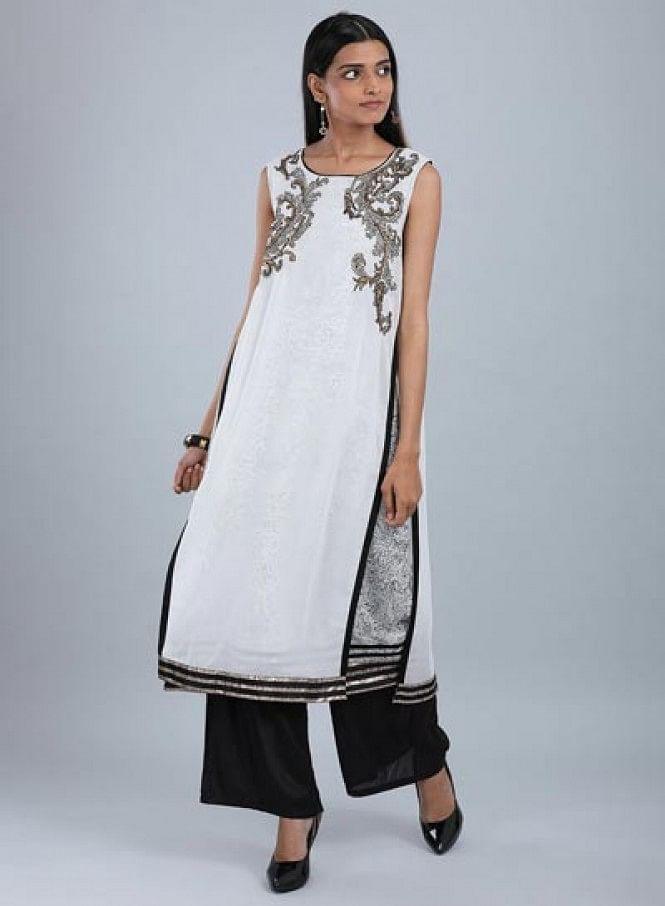 Ecru Round Neck Sleeveless kurta - wforwoman