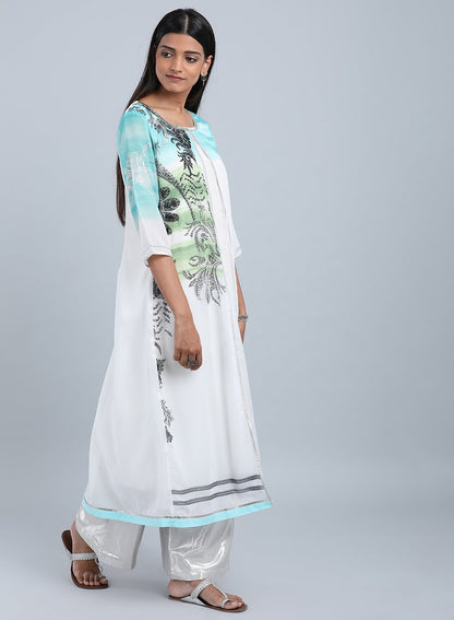 Blue &amp; White Round Neck Printed kurta